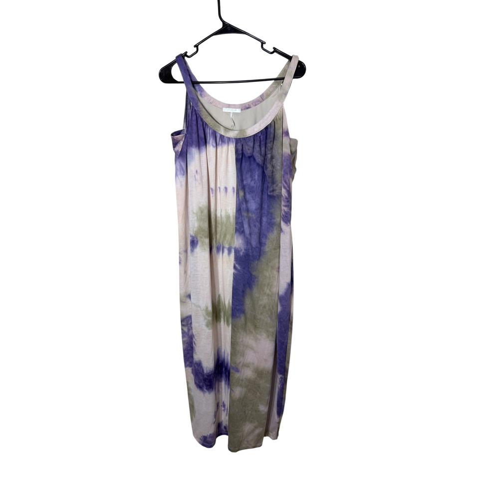 STITCHDROP Tie Dye Maxi Dress Purple Green Casual Sleeveless Womens XS